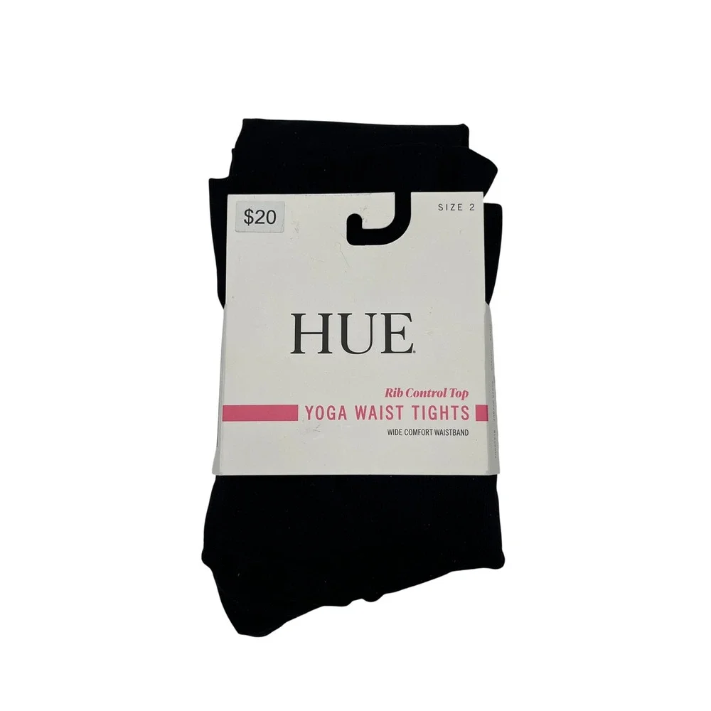 Hue Tights Womens Size 2 Black Yoga Waist Rib Control Top Opaque U23389